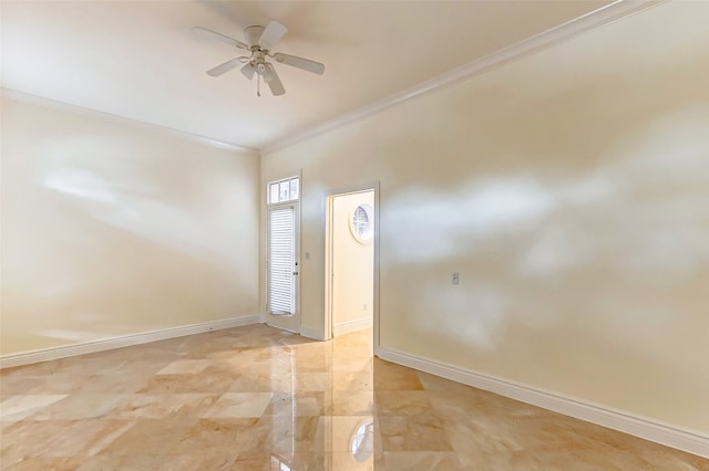 entryway featuring crown molding and ceiling fan