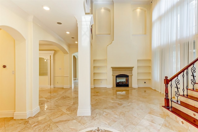 living room with crown molding