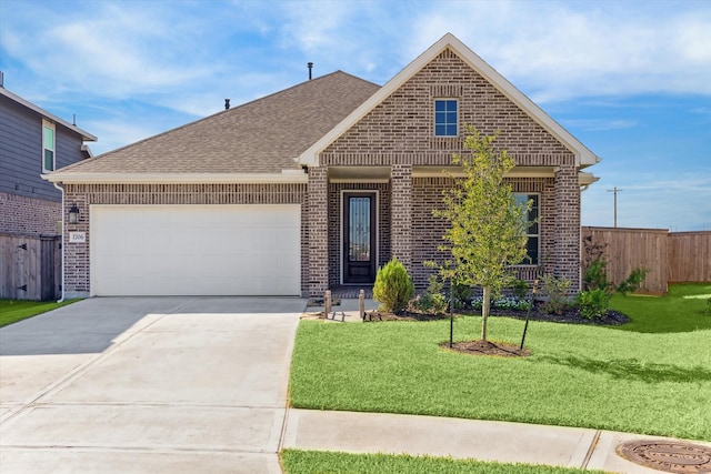 view of front of house featuring a garage and a front lawn