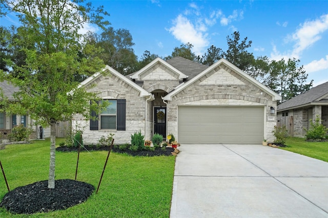 view of front of house featuring a front yard and a garage