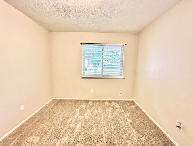 unfurnished room with carpet and a textured ceiling