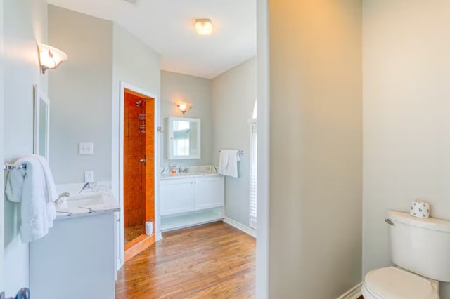 bathroom featuring hardwood / wood-style flooring, vanity, and toilet