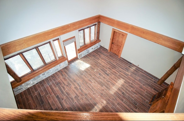 interior space with dark wood-type flooring