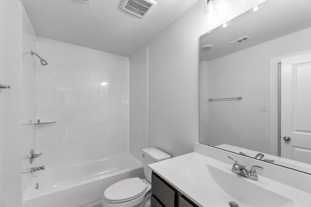 full bathroom with vanity, toilet, and shower / washtub combination