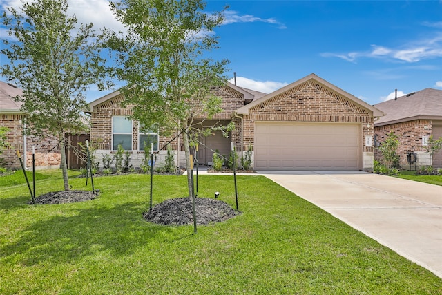 view of front of house with a front yard and a garage