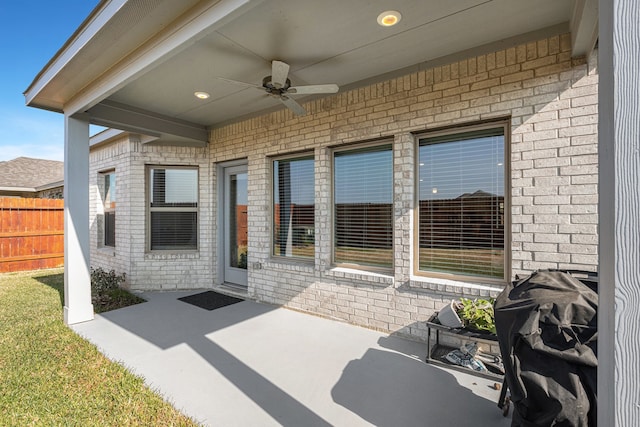 view of patio with ceiling fan