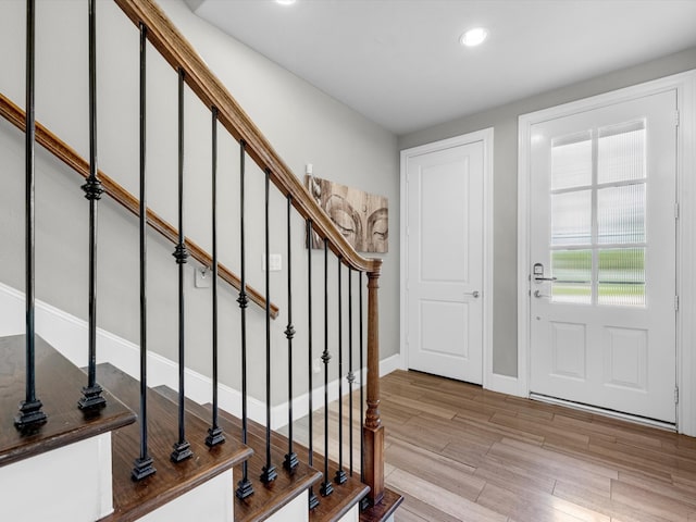 foyer with light wood-type flooring