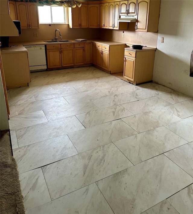 kitchen with white dishwasher and sink