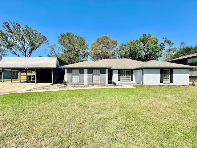 ranch-style home with a front lawn and a carport