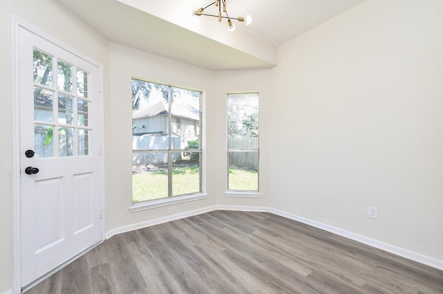 interior space featuring a notable chandelier and wood-type flooring