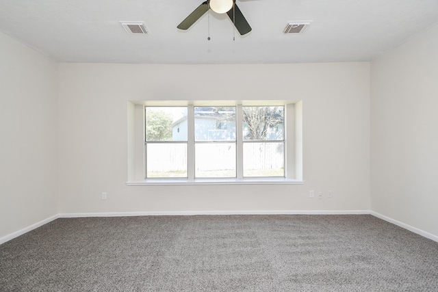 unfurnished room featuring carpet flooring and ceiling fan