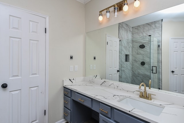 bathroom featuring vanity and walk in shower