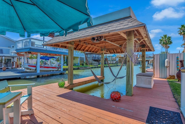 view of dock featuring a water view