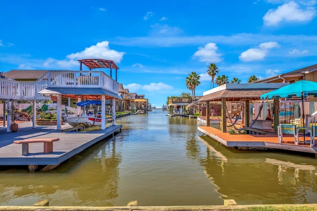 dock area featuring a water view