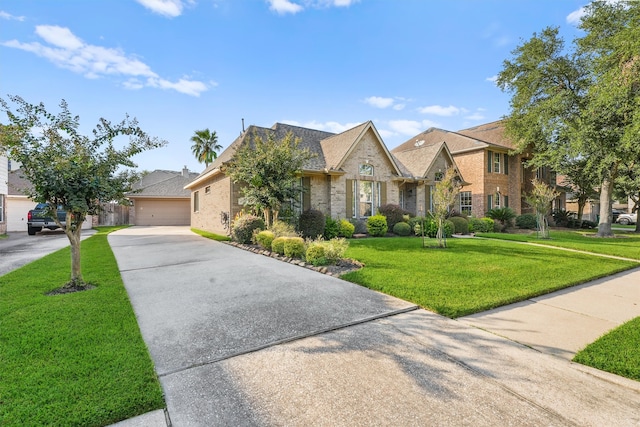 view of front of home featuring a front lawn and a garage