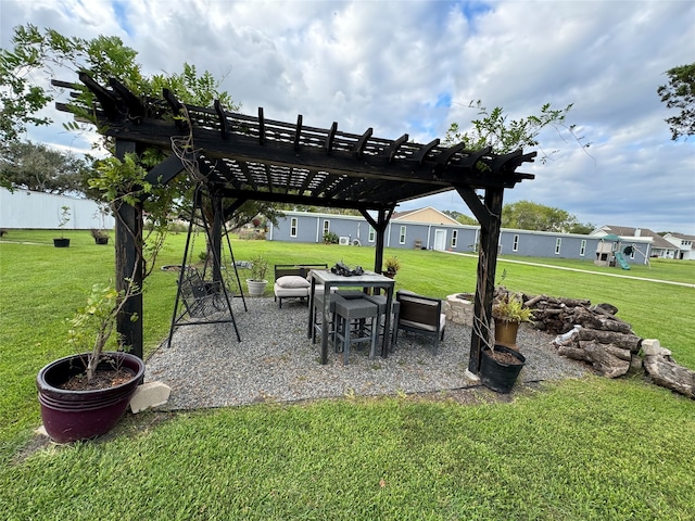 view of yard with a pergola and a patio