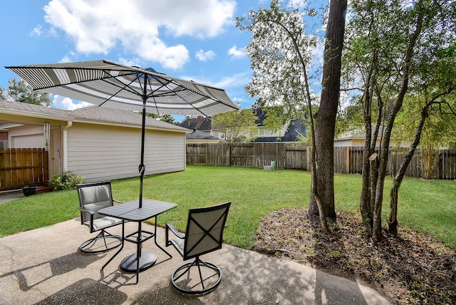 view of yard featuring a patio area and a fenced backyard