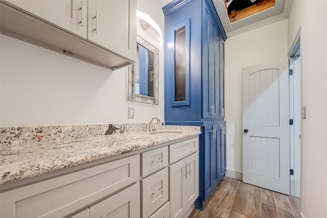 bathroom featuring wood-type flooring and vanity