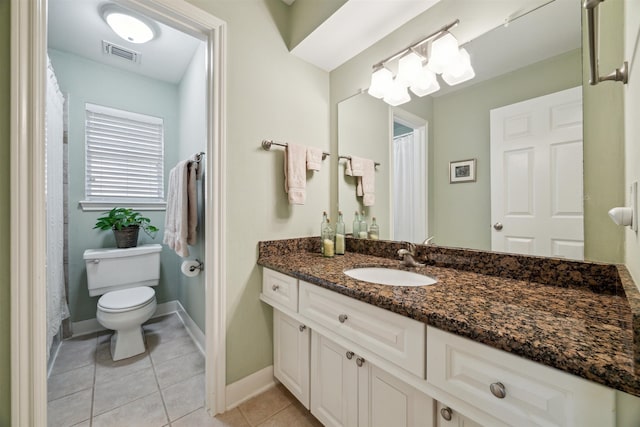 bathroom featuring tile patterned flooring, vanity, and toilet