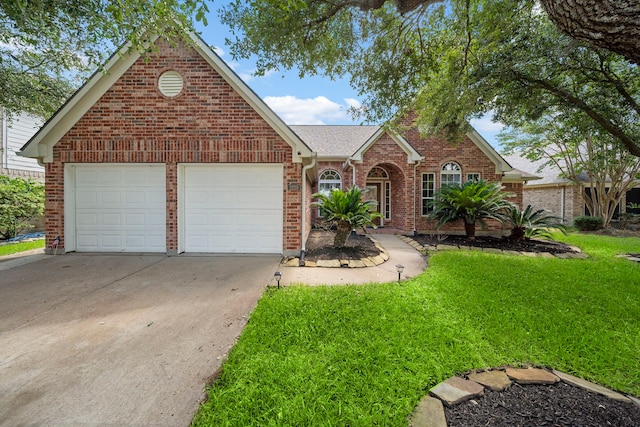 view of front of home featuring a garage and a front lawn