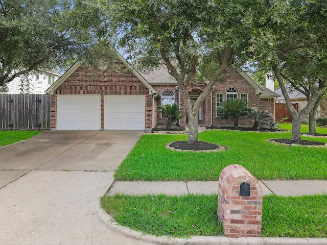 view of front of home featuring a garage and a front lawn