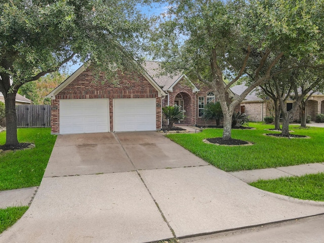 view of front facade with a front yard and a garage