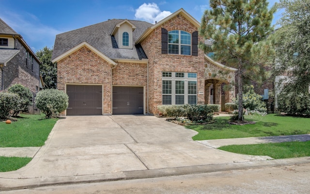 view of front property with a front lawn and a garage