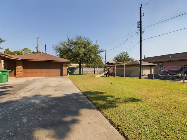 exterior space featuring a front yard and a playground