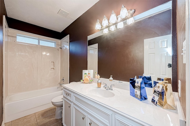 full bathroom featuring tile patterned flooring, vanity, toilet, and bathing tub / shower combination