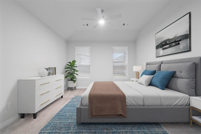 bedroom with lofted ceiling and ceiling fan