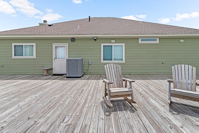 wooden terrace with central air condition unit