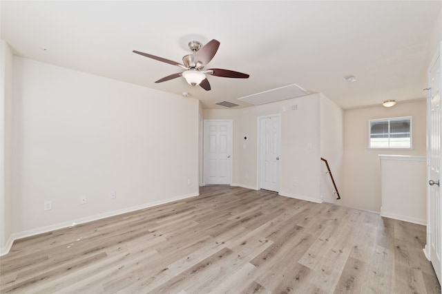 spare room featuring ceiling fan and light wood-type flooring