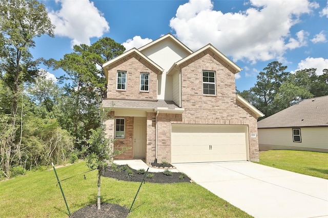 craftsman-style home featuring a front yard and a garage