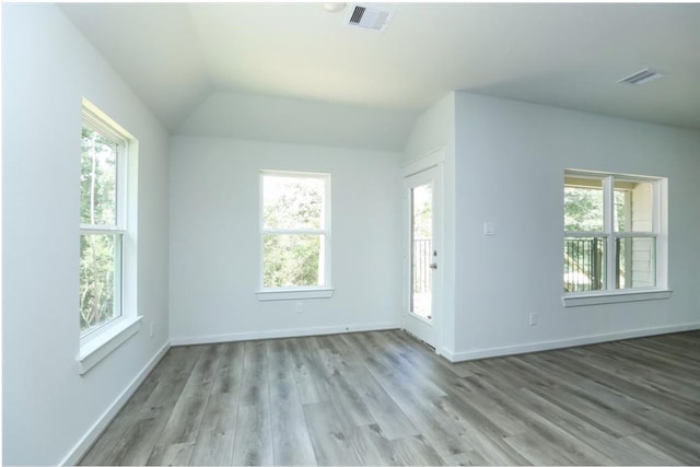 empty room with lofted ceiling and plenty of natural light