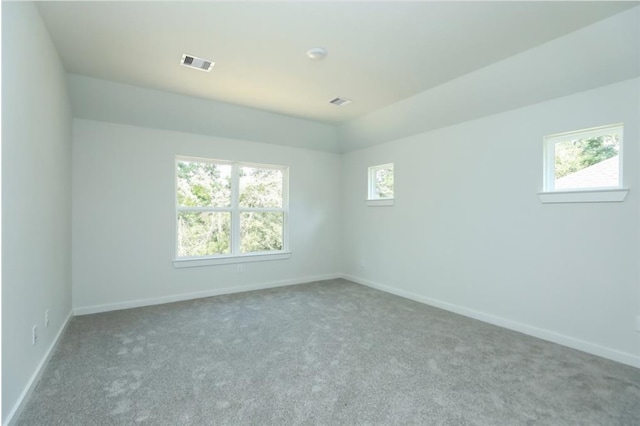 unfurnished room featuring a wealth of natural light and light colored carpet