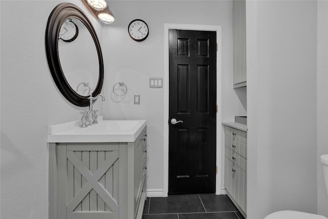 bathroom featuring tile patterned floors, toilet, and vanity