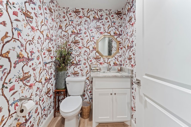 bathroom featuring hardwood / wood-style floors, vanity, and toilet