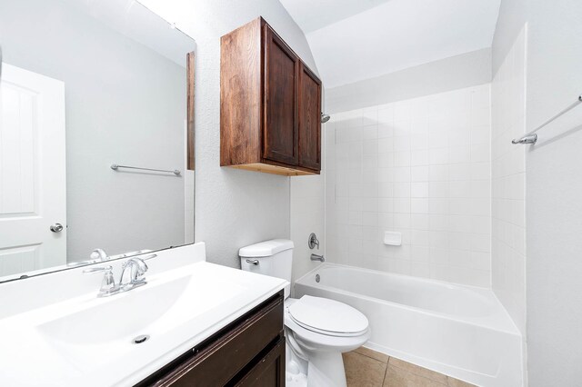12915 Madison Boulder Ln, Humble, TX 77346 - bathroom with toilet, tile patterned floors, washtub / shower combination, and vanity