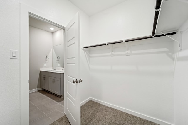 spacious closet featuring light carpet and sink