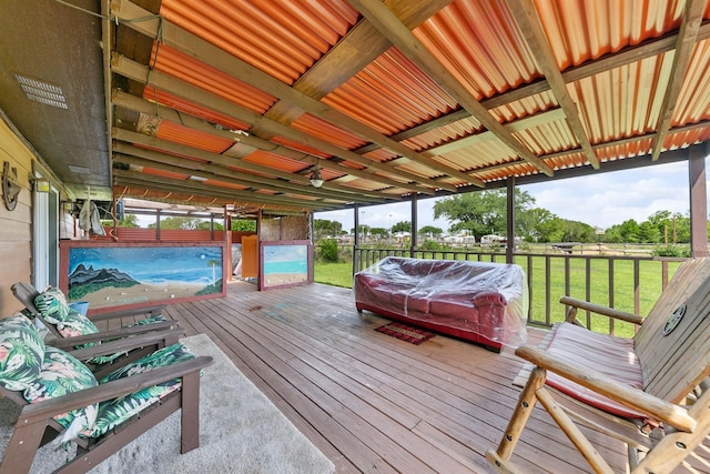 deck featuring a yard and a swimming pool