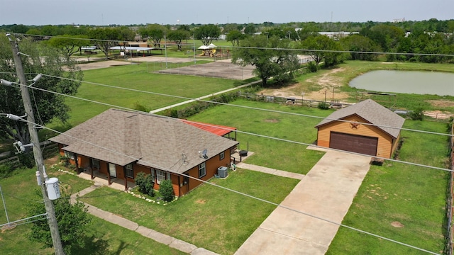 aerial view with a water view