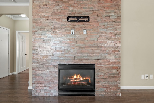 details with hardwood / wood-style floors and crown molding