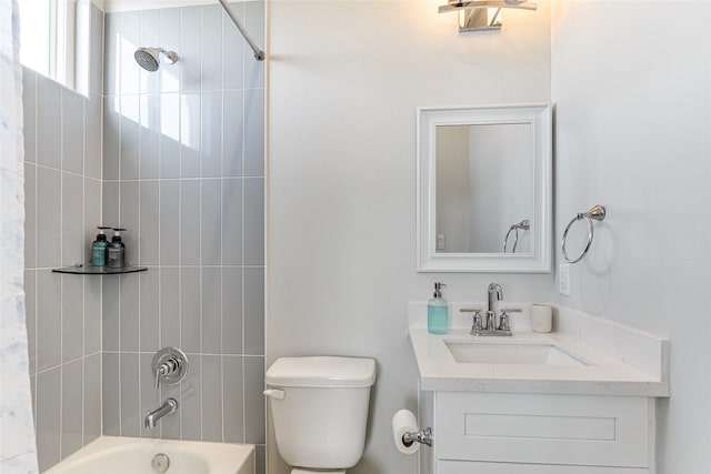 full bathroom with vanity, toilet, and shower / tub combo with curtain