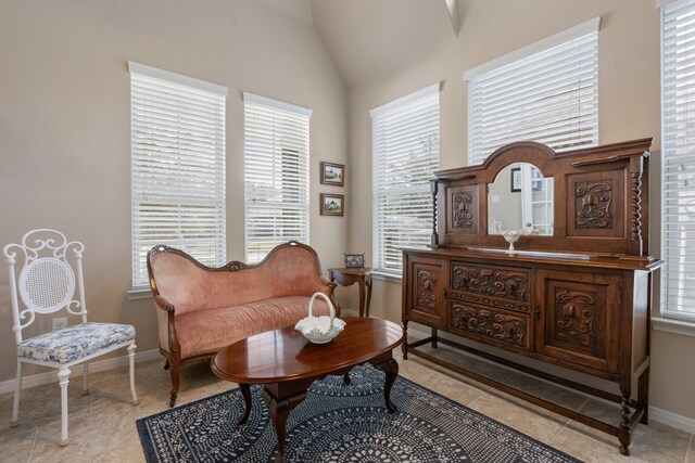 sitting room featuring vaulted ceiling and a healthy amount of sunlight