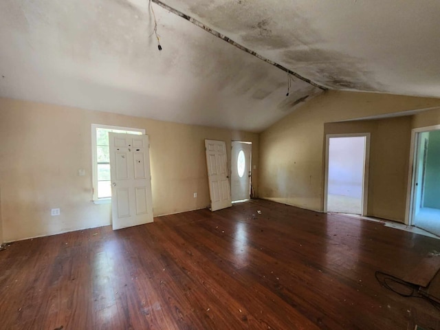 entrance foyer with vaulted ceiling and dark hardwood / wood-style flooring