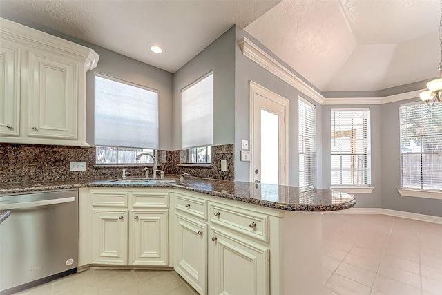 kitchen with dishwasher, tasteful backsplash, and a healthy amount of sunlight