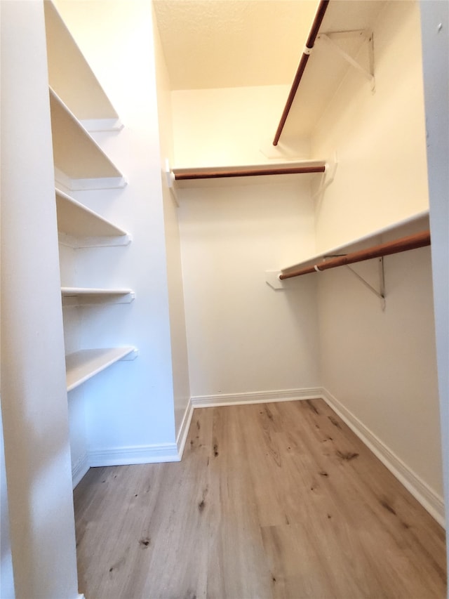 walk in closet with light wood-type flooring