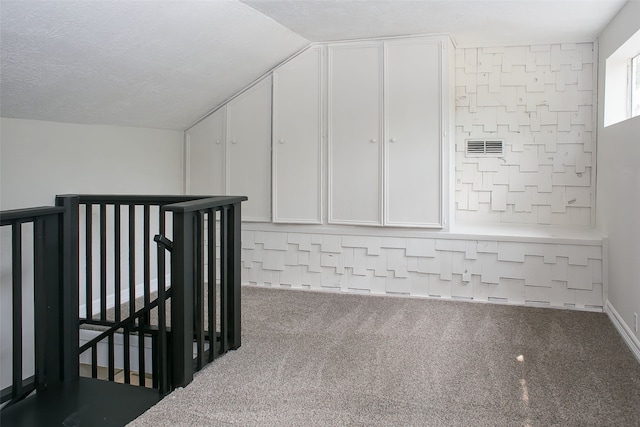 additional living space featuring lofted ceiling and a textured ceiling