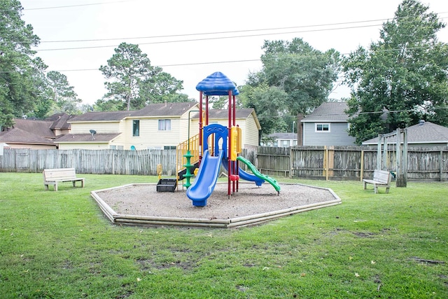 view of jungle gym with a yard