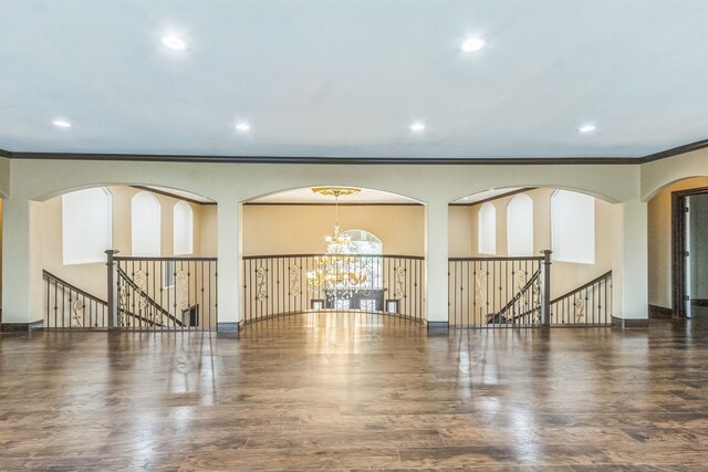 24578 Derry St, Hempstead, TX 77445 - unfurnished room featuring a chandelier, crown molding, wood finished floors, recessed lighting, and baseboards
